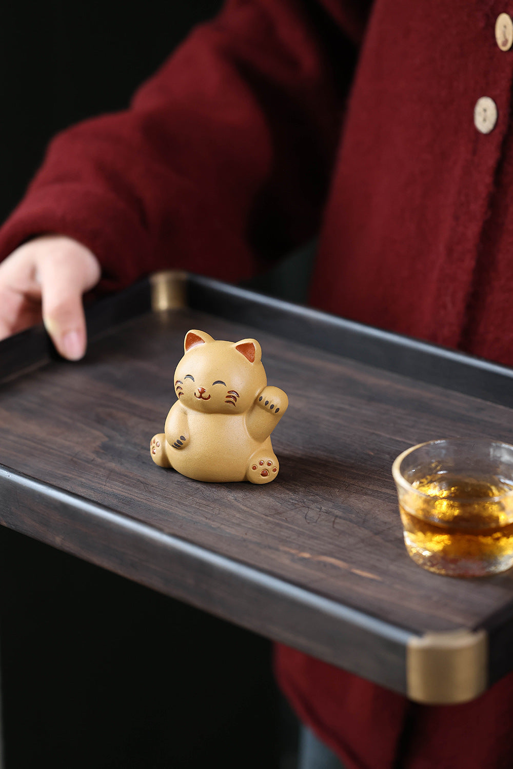 Gohobi Yixing Purple Clay Lucky Cat Tea Pet – Handmade Fortune Cat Tea Table Ornament