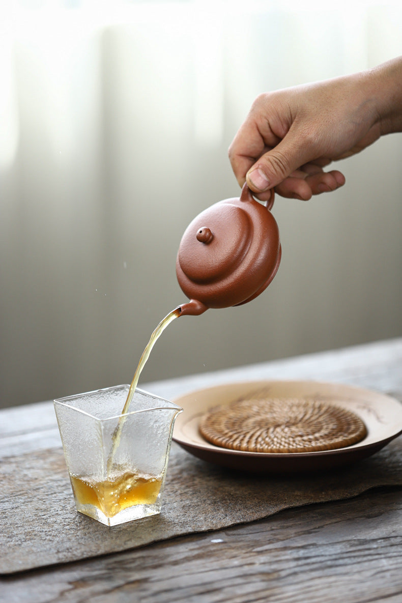 [Chingshui Tang 青水堂] Handmade Yixing Original Ore Jiangpo Sandy Purple Clay "Flat Lantern" Teapot – 150ml Thin-Walled Home Brewing Teapot with Built-in Filter