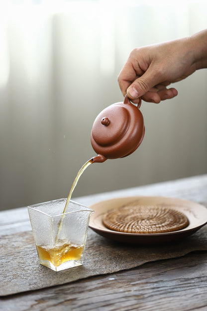 [Chingshui Tang 青水堂] Handmade Yixing Original Ore Jiangpo Sandy Purple Clay "Flat Lantern" Teapot – 150ml Thin-Walled Home Brewing Teapot with Built-in Filter