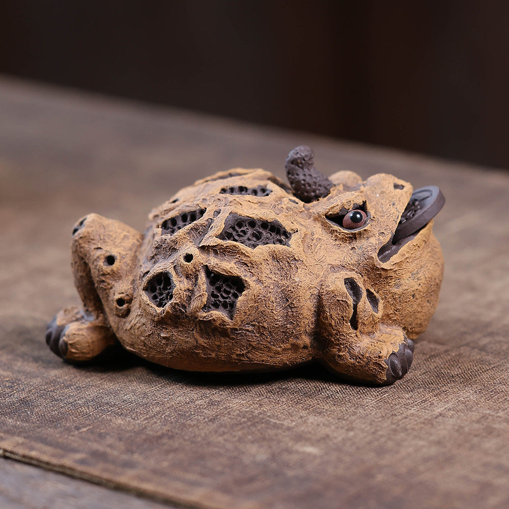 Gohobi Yixing Purple Clay Three-Legged Golden Toad Tea Pet – Handmade Lucky Ornament