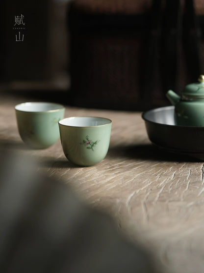 [賦山敘 x Gohobi] Antique-Style “Stone Blue Floral” Master Cup – Handmade Ceramic Aroma & Tasting Cup
