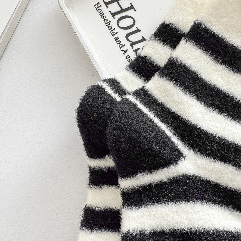 Gohobi Black and White Striped Velvet Socks