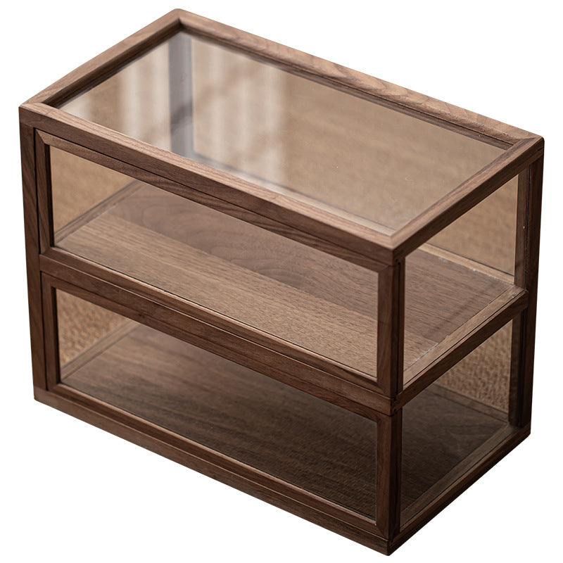 Gohobi Walnut Wood Glass Tea Cabinet (Two Single Sliding Door)