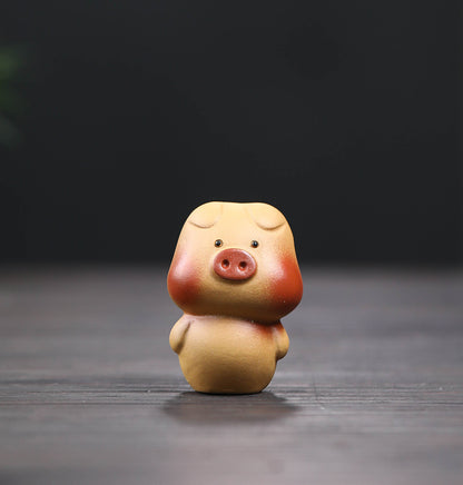 Gohobi Handmade Ceramic YiXing Clay Standing Pig Ornament Tea pet