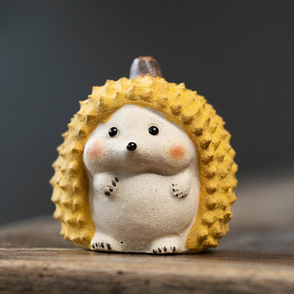 Gohobi Handmade Ceramic YiXing Clay Durian Cat Hedgedog Ornament Tea pet