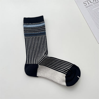 Gohobi Vintage Ribbed Knit Mid-Calf Socks