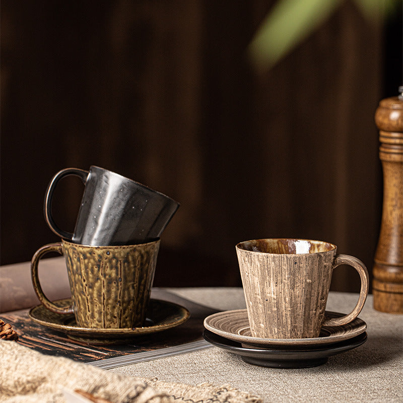 Gohobi Japanese Retro Ceramic Coffee Cup and Saucer Set