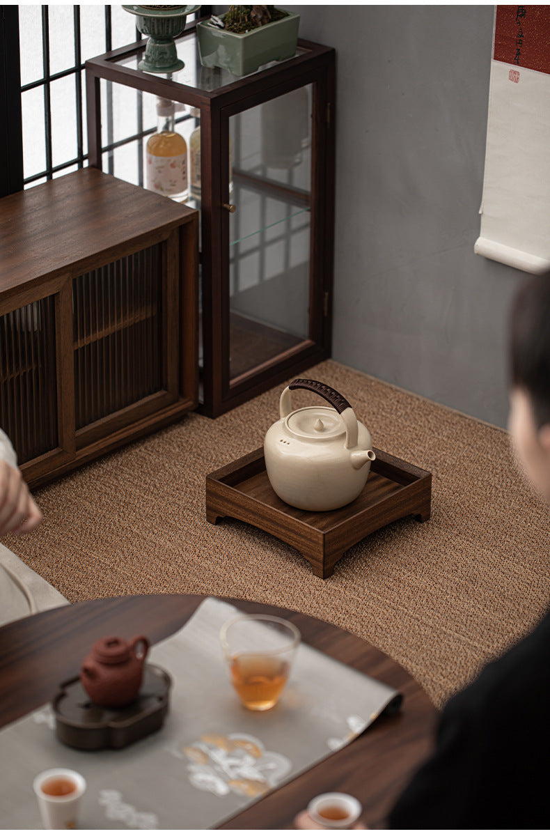 Gohobi Square Walnut Teak Wooden Serving Tray Teapot Tray