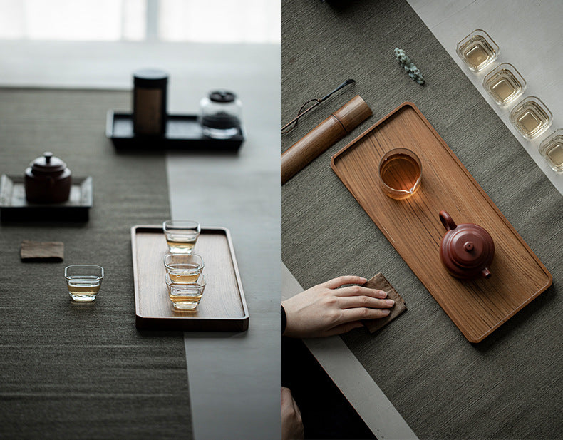 Gohobi Japanese-style Wabi-Sabi Teak Brown Rectangular Tray 007