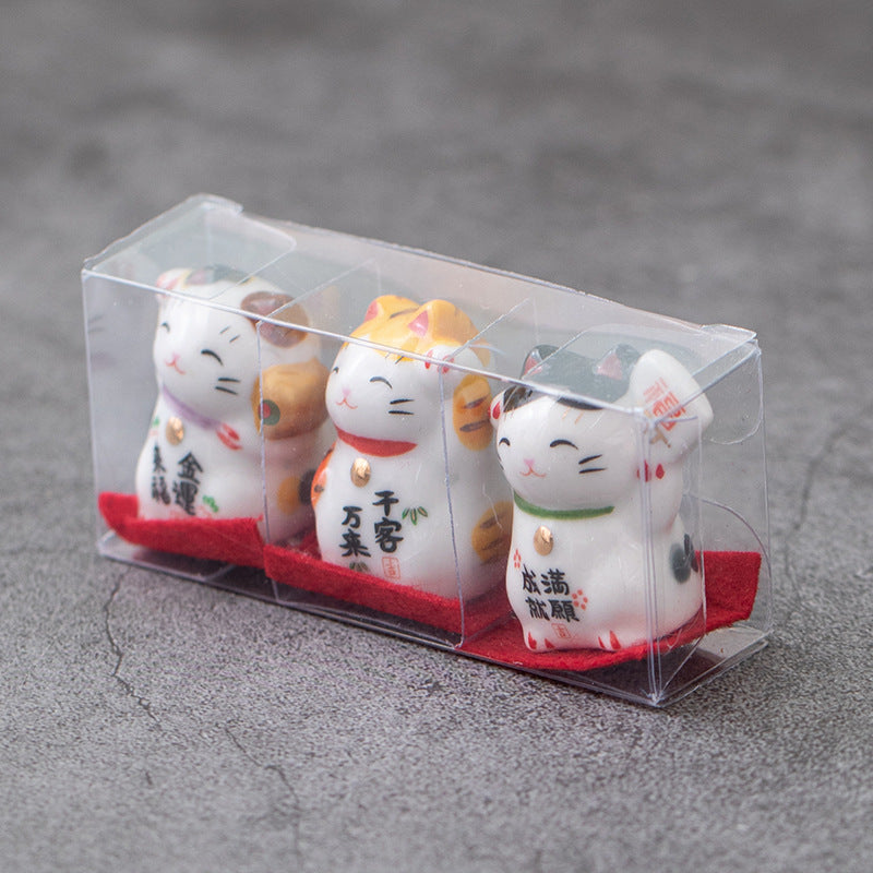 Gohobi A set of 3 Ceramic Lucky Cat Ornaments