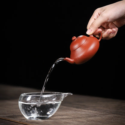 [Chingshui Tang 青水堂] Handmade Yixing Red Zisha Clay Teapot – 120ml Original Ore Zhuni Pear-Shaped Teapot, Handmade Gongfu Tea Teaware for Home Brewing