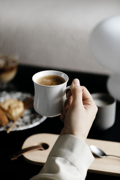 Gohobi Handmade Tied Waist Ceramic Jade White Clay Coffee Cup Mug