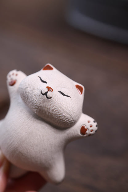 Gohobi Yixing Purple Clay Sleeping Cat Tea Pet – Handmade Lucky Cat Ornament