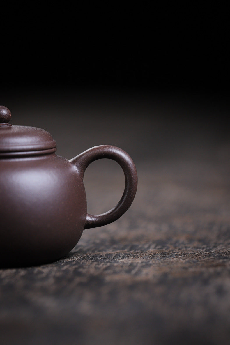[Chingshui Tang 青水堂] Handmade Yixing Celadon Zisha Clay Teapot – 110ml Handmade Tianqing Paozun Shui Ping Teapot, Thin Body with Built-in Filter, Original Ore Purple Clay Teaware