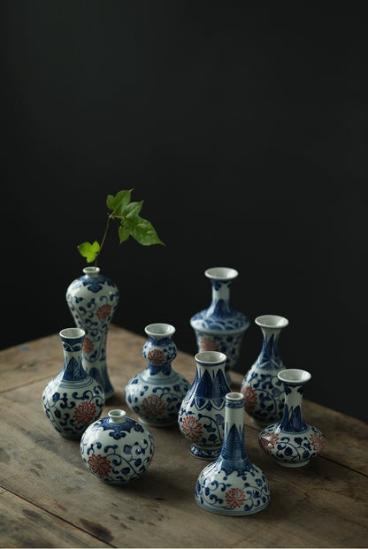 Gohobi Hand-painted Blue and White Porcelain Vase (Red Flowers)