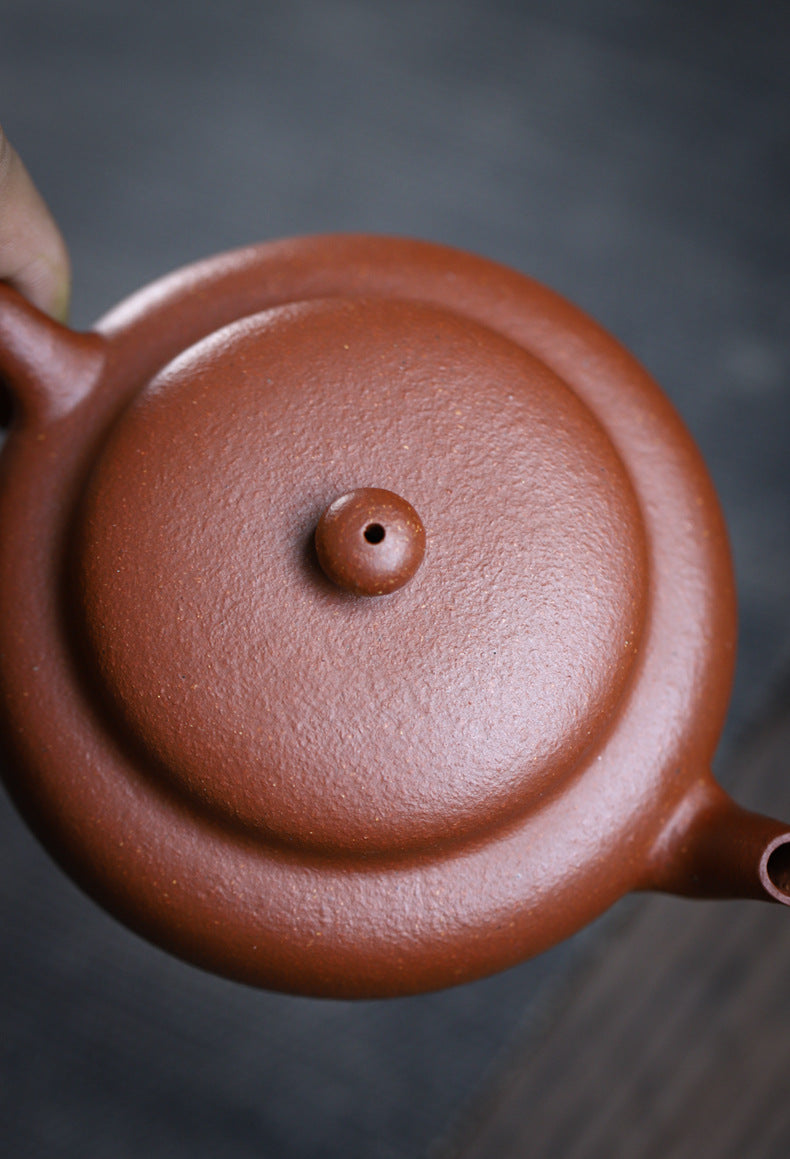 [Chingshui Tang 青水堂] Handmade Yixing Original Ore Jiangpo Sandy Purple Clay "Flat Lantern" Teapot – 150ml Thin-Walled Home Brewing Teapot with Built-in Filter