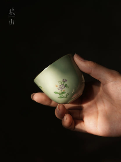 [賦山敘 x Gohobi] Antique-Style “Stone Blue Floral” Master Cup – Handmade Ceramic Aroma & Tasting Cup