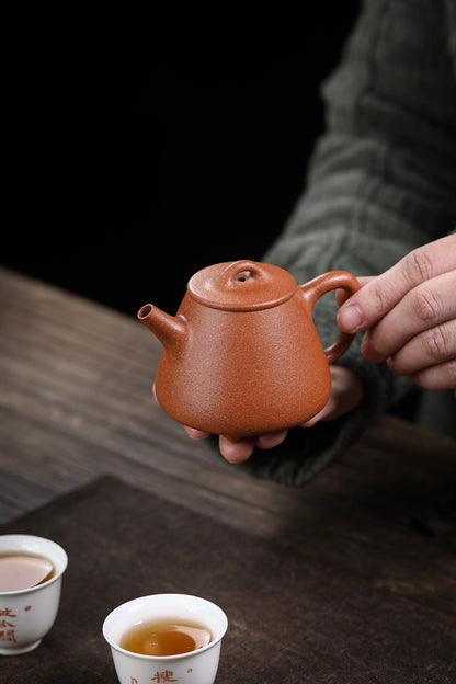 [Chingshui Tang 青水堂] Handmade Yixing Zisha Sandy Purple Clay Teapot 150ml – Original Ore Golden Jiangpo Clay Gaoshi Piao Teapot, Lightweight Body for Gongfu Tea Brewing