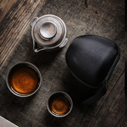 Gohobi Vintage Rustic Ceramic Travel Tea Set