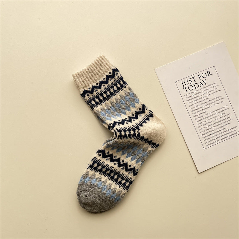 Gohobi Fair Isle Thick Wool Mid-Calf Socks