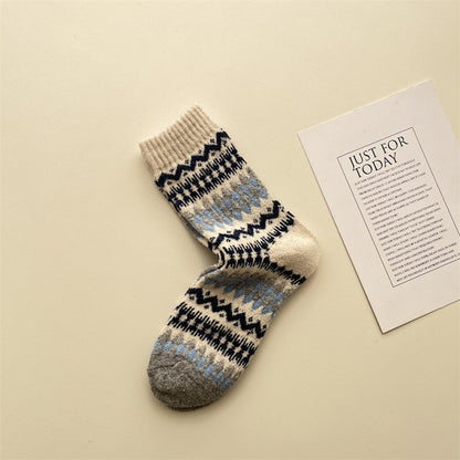 Gohobi Fair Isle Thick Wool Mid-Calf Socks