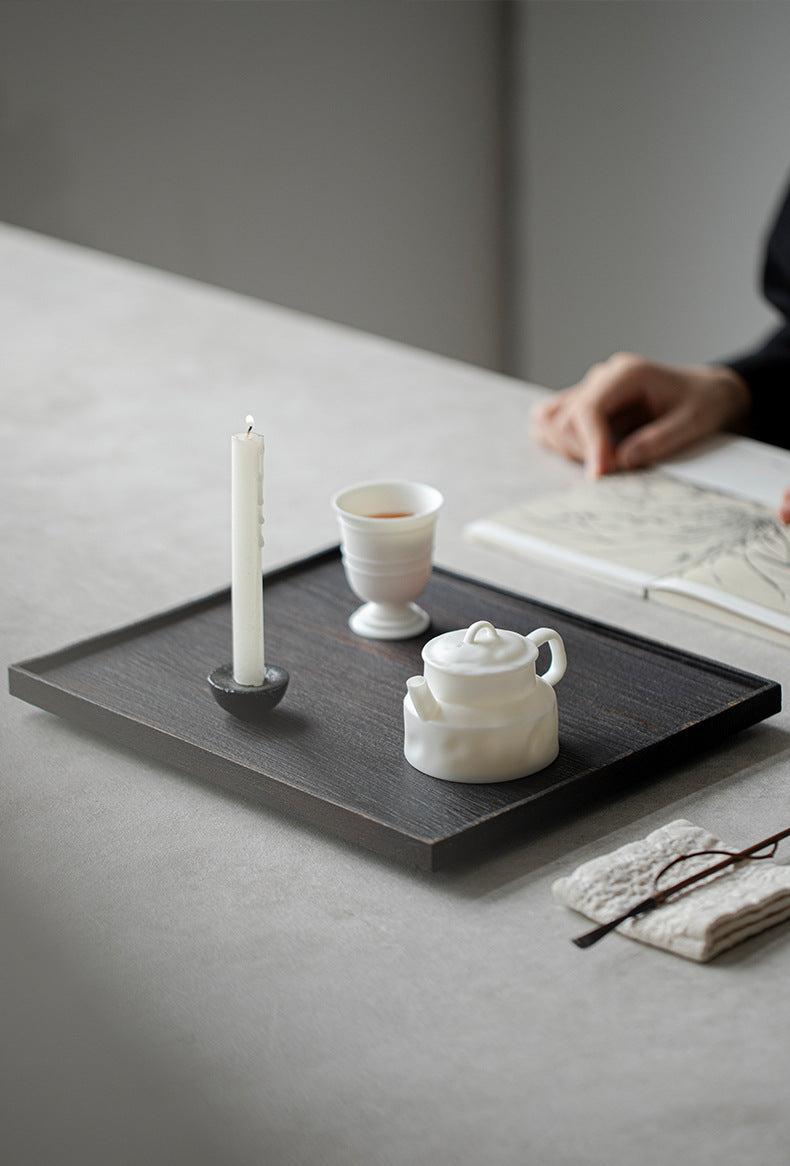 Gohobi Japanese-style Wabi-Sabi Rectangular Wooden Black Tray 005