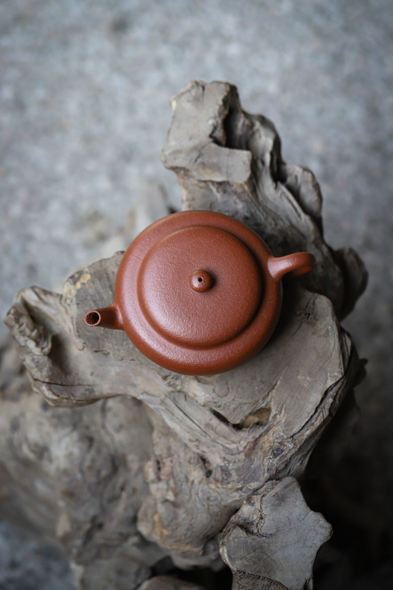 [Chingshui Tang 青水堂] Handmade Yixing Original Ore Jiangpo Sandy Purple Clay "Flat Lantern" Teapot – 150ml Thin-Walled Home Brewing Teapot with Built-in Filter