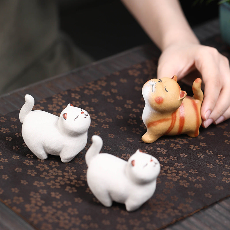 Gohobi Handmade Ceramic YiXing Clay Cat Ornament Tea pet