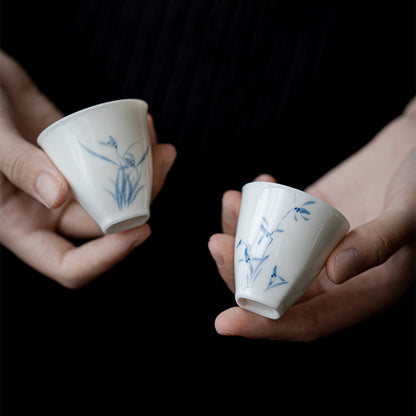 Gohobi White Porcelain Hand-Painted Orchid Teacup
