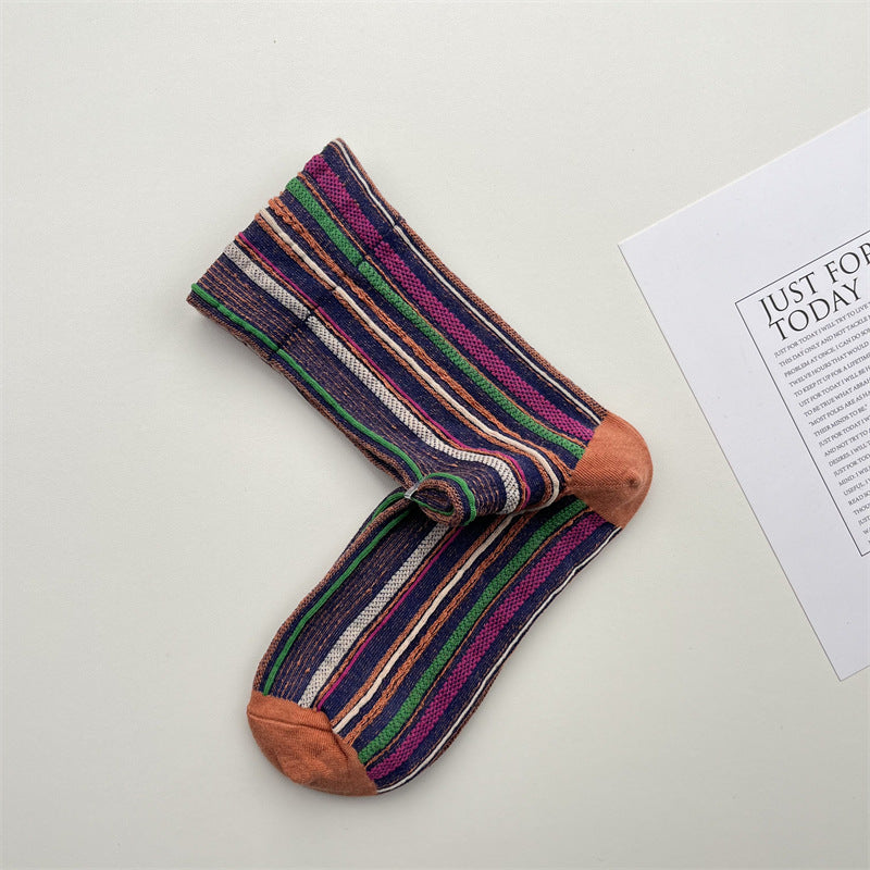 Gohobi Colorful Striped Mid-Calf Socks