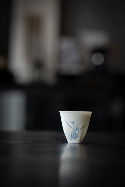 Gohobi White Porcelain Hand-Painted Orchid Teacup