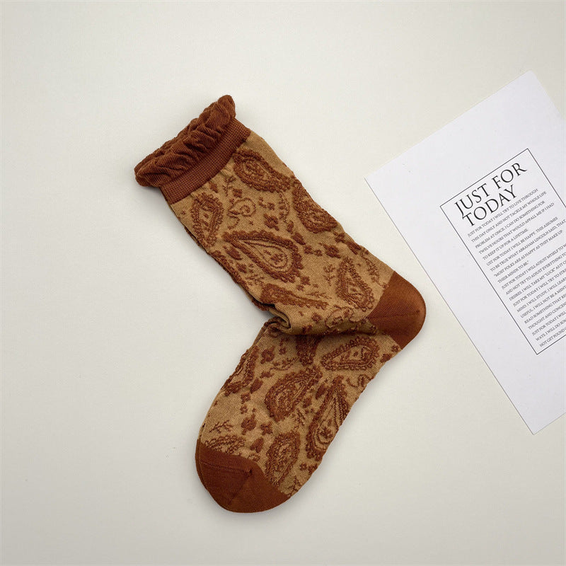 Gohobi South France Paisley Embossed Mid-Calf Socks