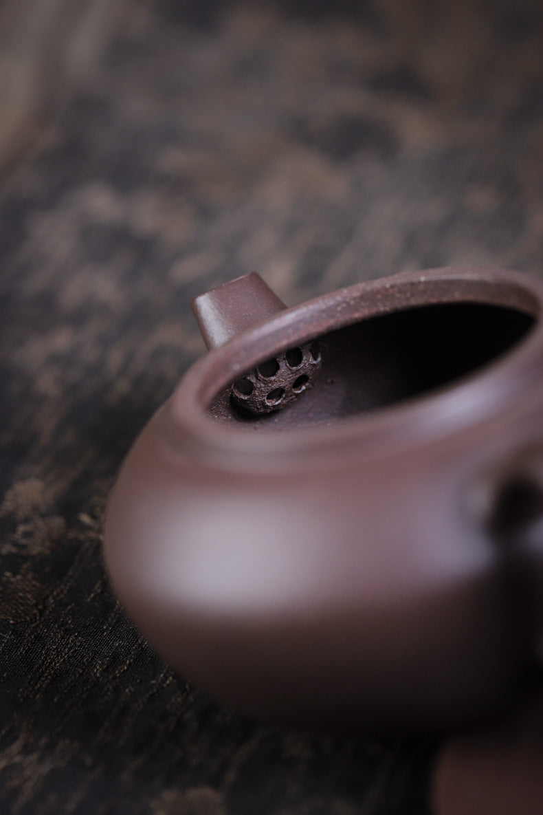 [Chingshui Tang 青水堂] Handmade Yixing Purple Zisha Clay Teapot – 120ml Original Ore Tianqing Clay Ruihu (Auspicious Tiger) Style Gongfu Teapot with Built-in Filter
