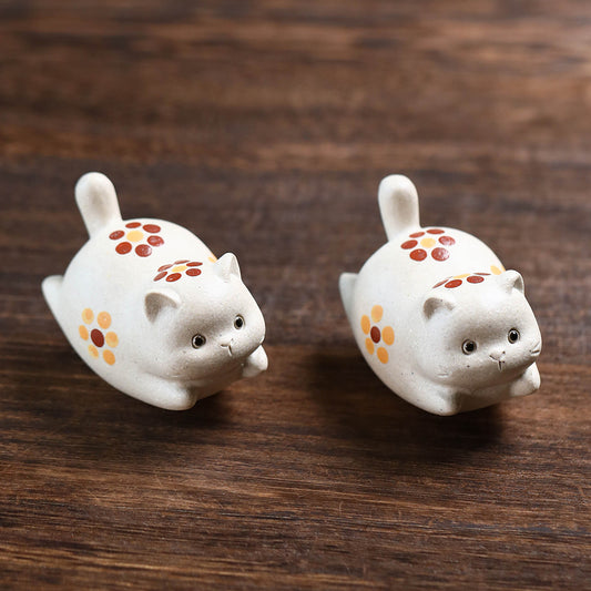 Yixing raw ore purple sand tea pet lucky cat small flower cat ornament sculpture handmade personality creativity cute cure cat