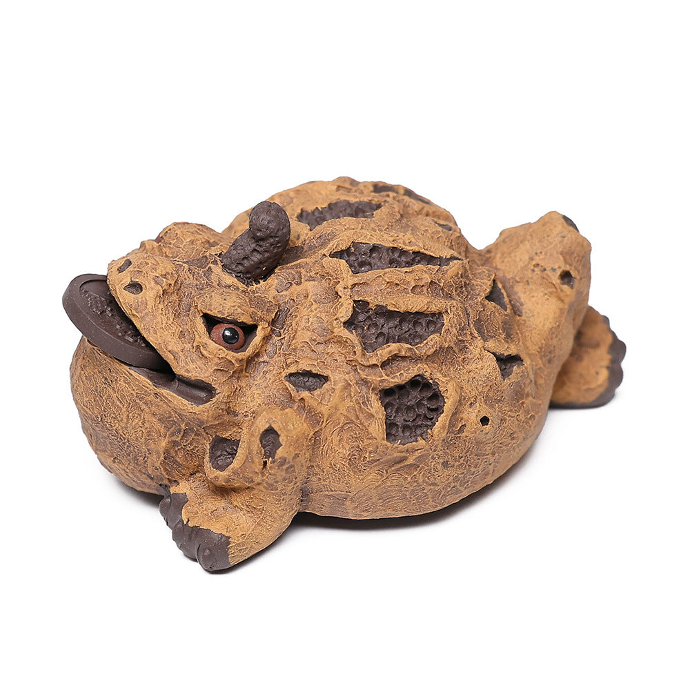 Gohobi Yixing Purple Clay Three-Legged Golden Toad Tea Pet – Handmade Lucky Ornament
