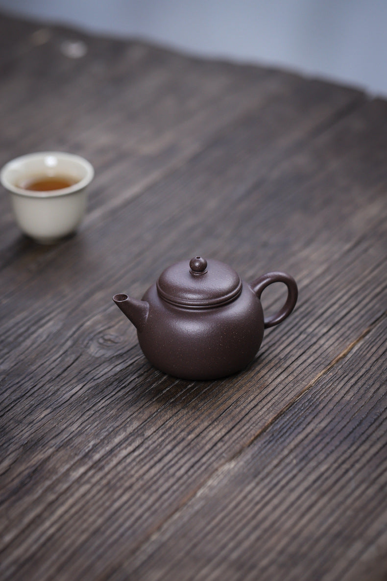 [Chingshui Tang 青水堂] Handmade Yixing Celadon Zisha Clay Teapot – 110ml Handmade Tianqing Paozun Shui Ping Teapot, Thin Body with Built-in Filter, Original Ore Purple Clay Teaware
