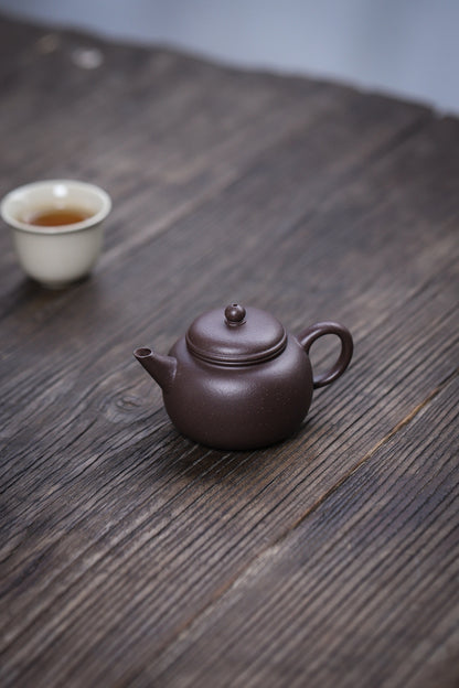 [Chingshui Tang 青水堂] Handmade Yixing Celadon Zisha Clay Teapot – 110ml Handmade Tianqing Paozun Shui Ping Teapot, Thin Body with Built-in Filter, Original Ore Purple Clay Teaware