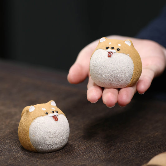 Purple sand tea pet dog eggs can be raised handmade creative zodiac dog Shiba Inu tea play tea set accessories tea table ornament small round dog