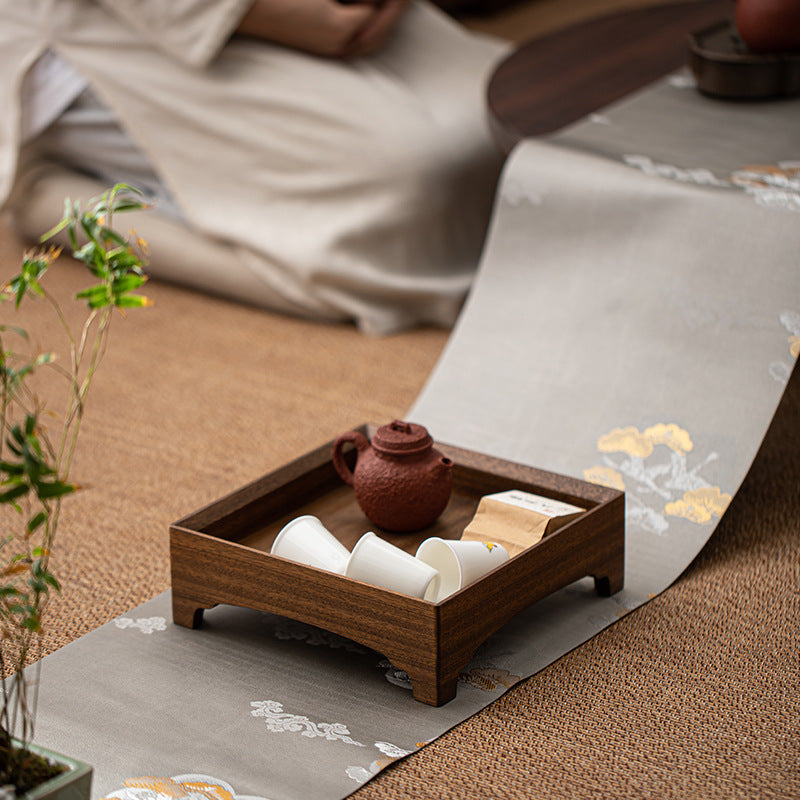 Gohobi Square Walnut Teak Wooden Serving Tray Teapot Tray