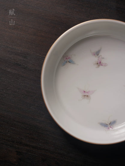 [賦山敘 x Gohobi] Turquoise Butterfly Teapot Base – Minimalist Pastel Ceramic Dry Brewing Tray for Gaiwan & Teapot