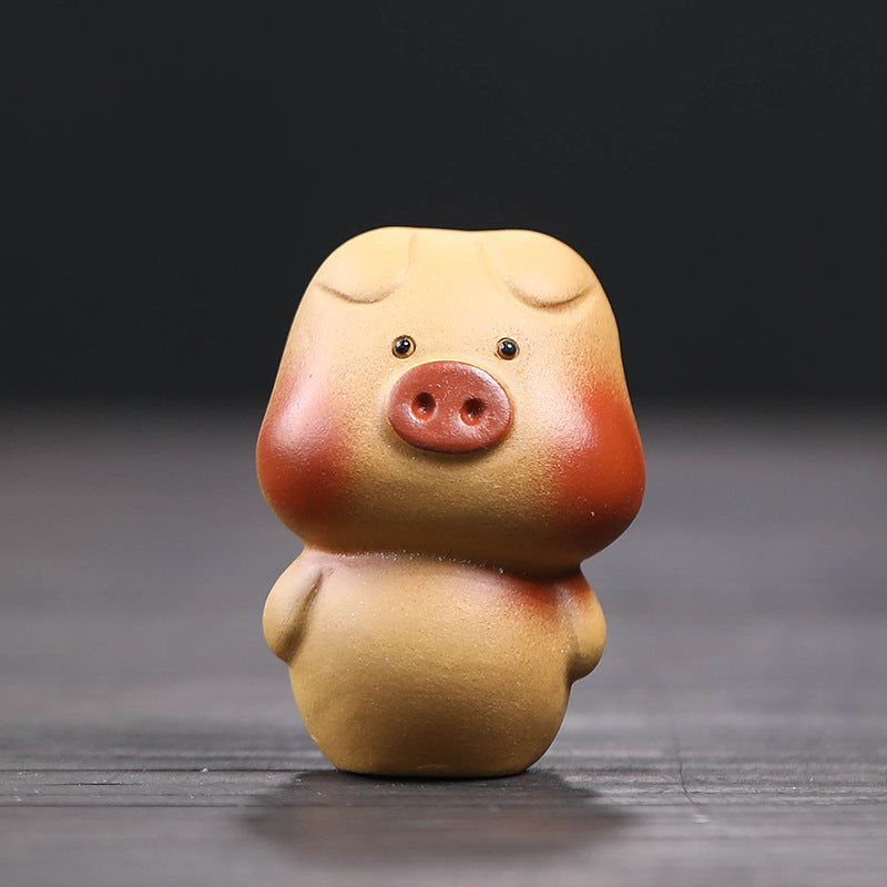 Gohobi Handmade Ceramic YiXing Clay Standing Pig Ornament Tea pet