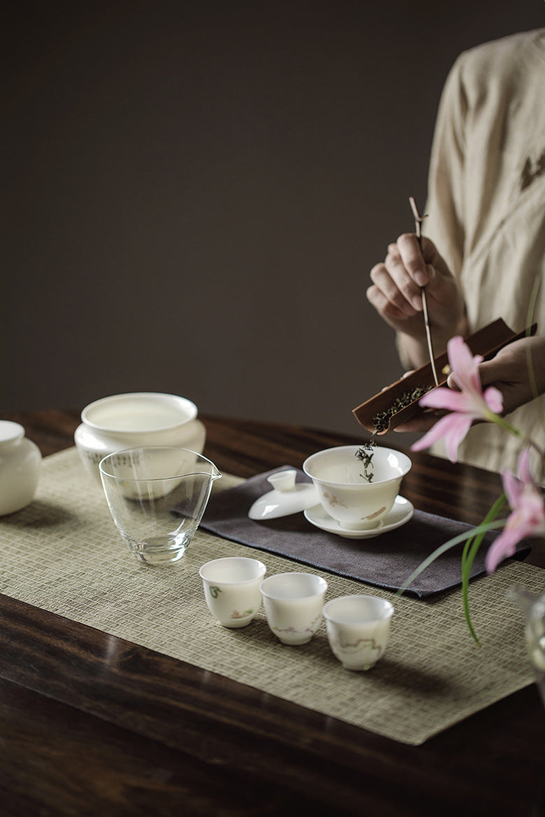 Gohobi Handmade White Porcelain Gaiwan – Thin Porcelain Tea Bowl with Saucer