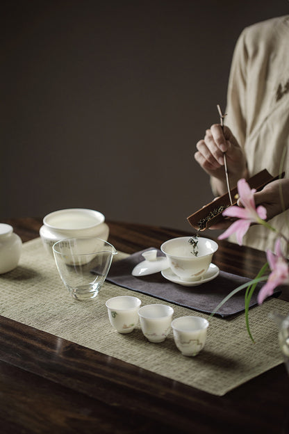 Gohobi Handmade White Porcelain Gaiwan – Thin Porcelain Tea Bowl with Saucer