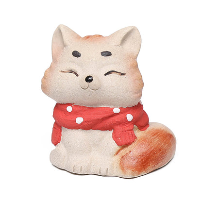 Gohobi Yixing Purple Clay Fox Cat Tea Pet – Hand-Painted Lucky Cat Ornament