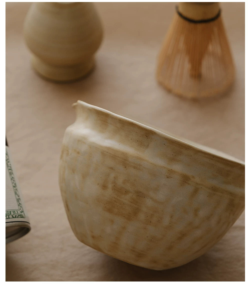 Gohobi Wabi-Sabi Ceramic Matcha Bowl Set with Spout