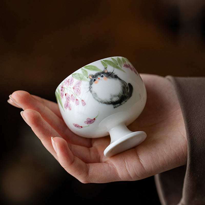 Gohobi Hand-Painted Cat High-Foot Cup