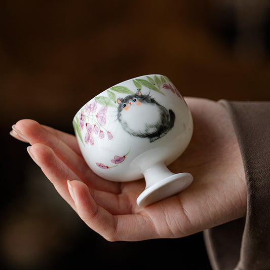 Gohobi Hand-Painted Cat High-Foot Cup