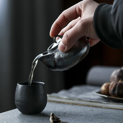 Gohobi Handmade Wood-fired Black Siver Ceramic Gaiwan  Hohin Teapot