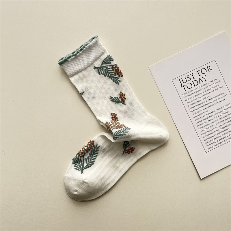 Gohobi Korean Floral Mesh Mid-Calf Socks