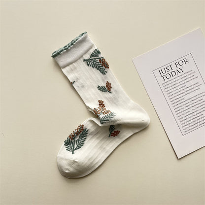 Gohobi Korean Floral Mesh Mid-Calf Socks